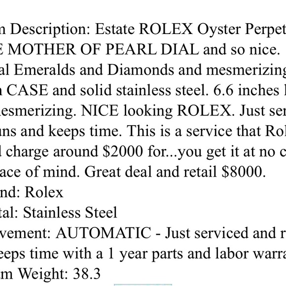 Authentic and genuine ROLEX with all genuine EMERALDS and DIAMONDS surrounding. - Picture 7 of 8